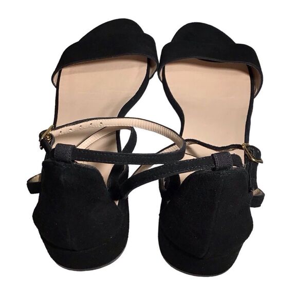 Stuart Weitzman Black Suede Block Heel Strappy Sandal Size 9 1/2 - Picture 6 of 7